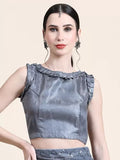 Grey Sequin Georgette Saree with Geometric Diamond Embroidery