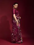 Gulabo Wine Georgette Saree with Multicolor Thread & Sequin Floral Embroidery