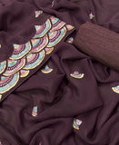 Plum Purple Embroidered Saree with Scallop Border Elegant Festive Wear