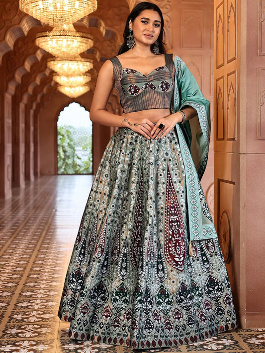 Sage Royalty Ethnic Print Lehenga Set