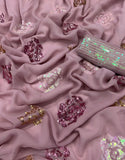 Pink Designer Georgette Saree with Heavy Sequin Floral Embroidery