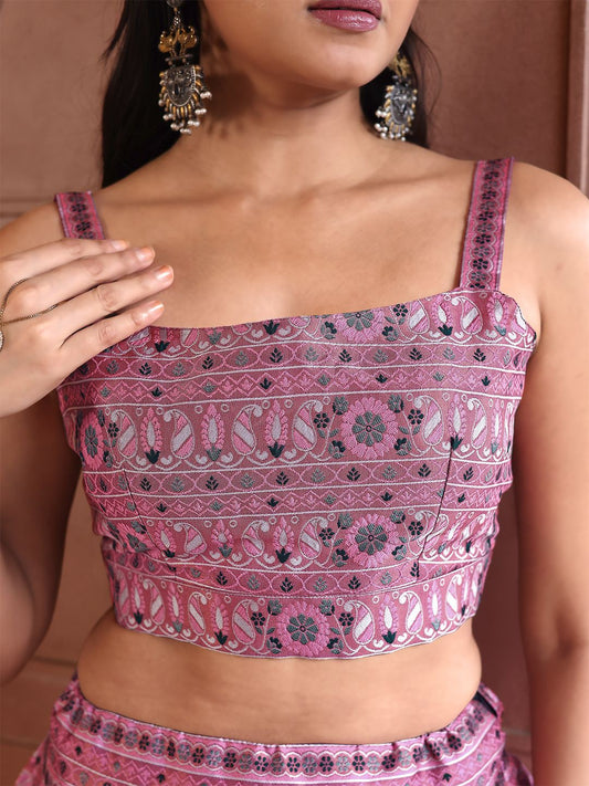Meher Pink Banarasi Silk Lehenga Set with Dupatta