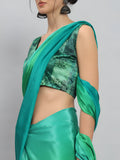Emerald Green Satin Silk Saree for Evening & Festive Ready to Wear Saree