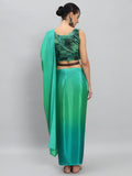 Emerald Green Satin Silk Saree for Evening & Festive Ready to Wear Saree