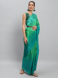 Emerald Green Satin Silk Saree for Evening & Festive Ready to Wear Saree
