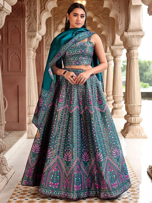Meher Teal Green Banarasi Silk Lehenga Set with Dupatta
