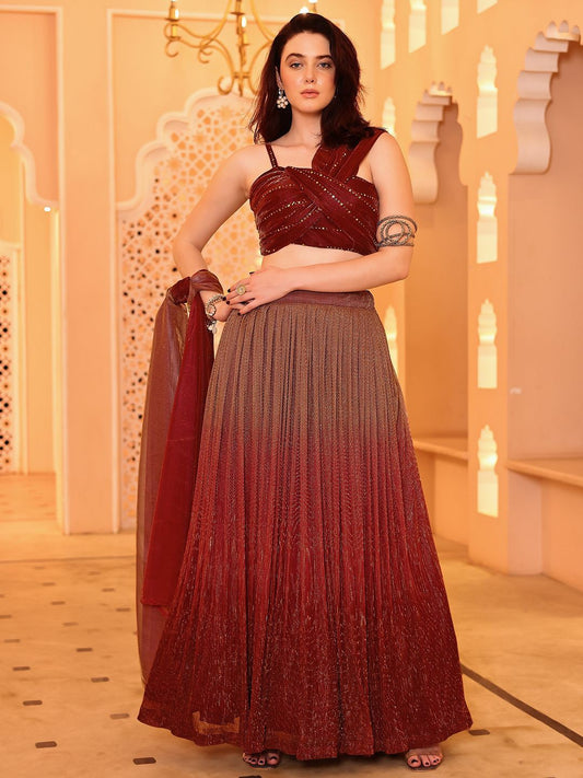 Garnet Glow Ombre Lehenga Set