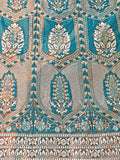 Teal Blue Ajrakh Print Lehenga Set with Puff Sleeve Blouse