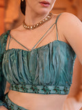 Inaya Teal Floral Printed Lehenga Set with Spaghetti Strap Blouse